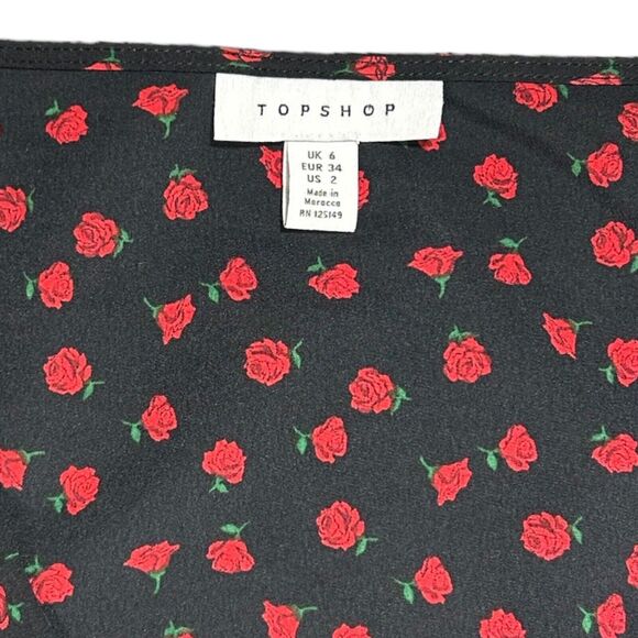 Topshop Women's Black/Red Rosette Print V Neck Long Sleeve Maxi Dress Size 2 - Picture 14 of 16